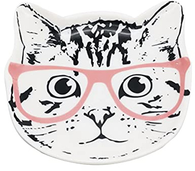 SUPVOX Bandeja de Cerámica para Gatos Forma de Gato Dibujos Animados, Plato de Almacenamiento Creativo para Joyas y Comida, Multicolor, Adecuado para Mascotas y Color Aleatorio