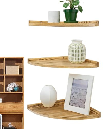 Genérico Repisa Flotante Esquinera - Estante Esquina Madera con 3 Niveles para exposición - Rack Decorativo Almacenaje,para Baño, Alcoba, Cocina, Sala, Niños, Escalera, Ropero, Planta, Libro,