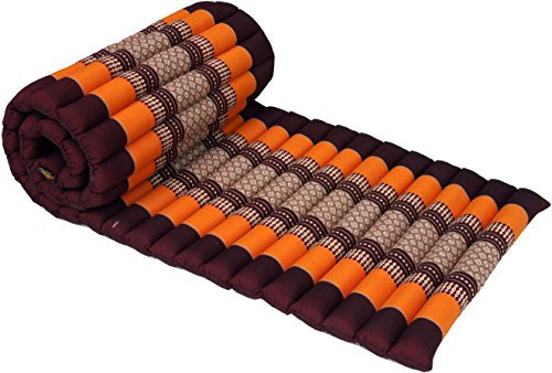 GURU SHOP Rollbare Thaimatte, Bodenmatte mit Kapokfüllung - Orange/weinrot, 4x55x180 cm, Rollbare Thaimatten & Liegematten
