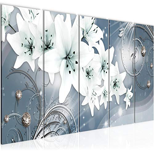 Runa Art Bild Blumen Lilien Wandbilder auf Vlies Leinwand 5 Teilig Wanddekoration Wohnzimmer Schlafzimmer 006356c