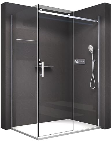 BERNSTEIN Duschabtrennung 120 x 90 x 195 cm, Eck-Duschkabine mit Schiebetür, Duschabtrennung EX806 mit Nano, 8 mm ESG-Glas, Duschtür nach rechts öffnend