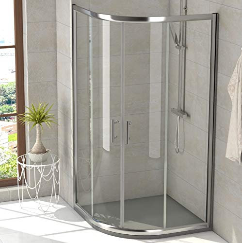 Mampara Ducha SEMICIRCULAR curva corredera - EstiloBaño® MIAMI - 2 Fijos y 2 Puertas correderas- TRANSPARENTE 4 hojas cristal templado - medidas 90x90 radio 550 (intervalo 88,5-90 x 88,5-90)