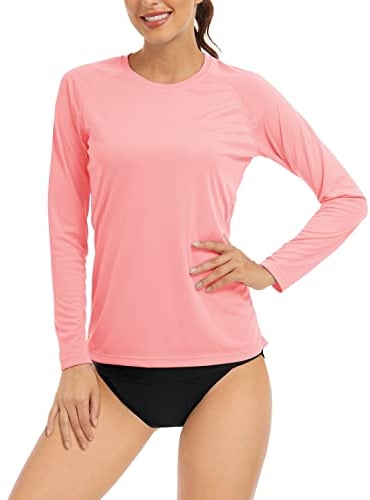 TACVASEN Running Top Womens Long Sleeve Tops Casual UV T Shirt Sun Protect Walking Shirts Ladies Running Sport Outdoor T-Shirt Summer UPF Base Layer Pink