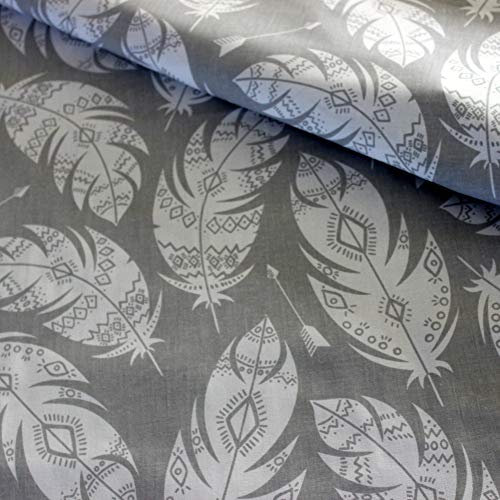 Pingianer 11,99€/m Feder 100% Baumwolle Baumwollstoff Kinder Meterware Handwerken Nähen Stoff (Feder Grau Weiß groß, 200x160cm (11,99€/m))