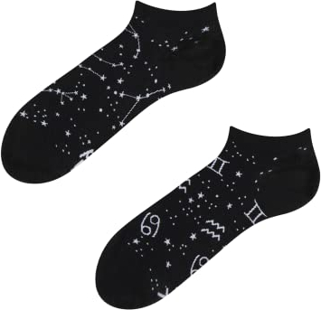 Dedoles Sneaker Socken Low Cut Füßlinge Unisex Damen Herren Baumwolle lustiges Design Geschenk links rechts verschieden, Farbe Schwarz, Motiv Sternzeichen Knöchelsocken, Gr. 39-42