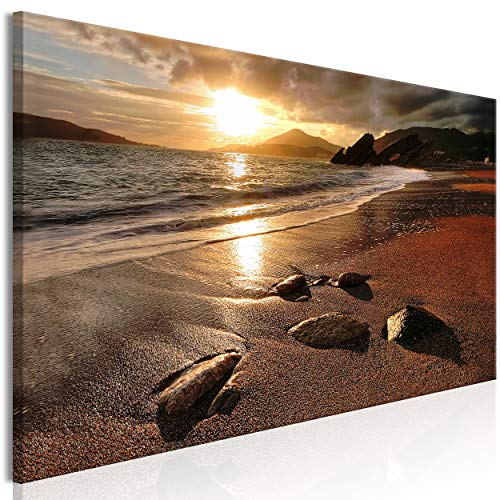 decomonkey - Impression sur Toile Plage Mer 120x40 1 Pièce - Tableau Décoration Appartement Déco Salon Peinture sur Toile Montagnes pierre mer ciel sable plage rochers coucher de soleil