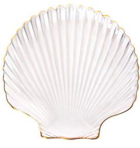 1 assiette en verre transparent en forme de festonné avec bord doré, idéale pour la maison, les fêtes, les fruits, la salade, les légumes, les biscuits