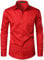 PARKLEES Men's Urban Stylish Casual Business Slim Fit Long Sleeve Button Up Dress Shirt with Pocket Red XXL