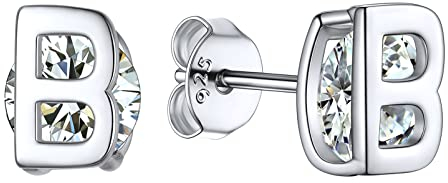 PROSILVER Buchstabe B Ohrstecker mit Funkelnden Zirkonia für Damen Mädchen Silber 925 Initiale Ohr Piercing Minimalist Ohr Schmuck Accessoire für Geburtstag