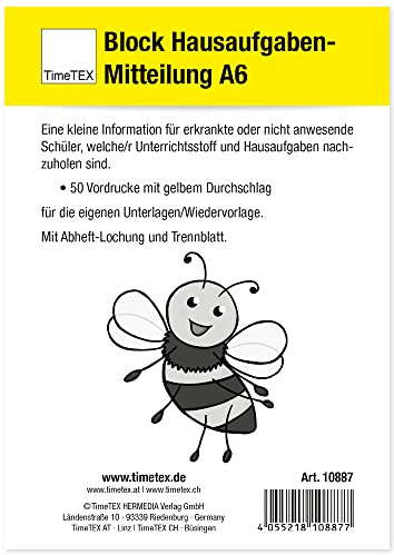 TimeTEX Hausaufgaben-Mitteilung - 50 Vordrucke mit Durchschlag - A6-10887