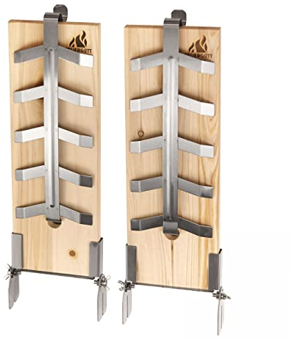 FEUERGOTT Flammlachsbrett Classic 2er-Set mit Edelstahl-Halterung zum Grillen und Räuchern von Lachs, Forellen - Zedernholz für Feuerschale, Grill, Lagerfeuer
