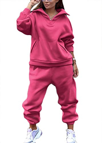 ticticlily Tuta Ginnastica Donna Abbigliamento Sportivo Completo Felpa Manica Lunga con Cappuccio e Pantaloni Jogging 2 Pezzi Tute Sportive Fitness Training Sportwear per Donna Inverno C Rosa S