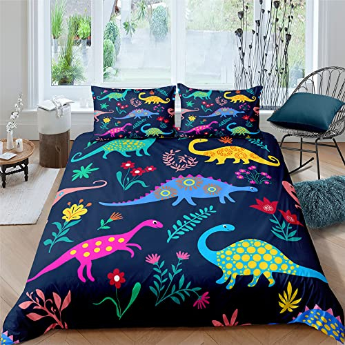 XPINGO Kinder Bettwäsche Dinosaurier 135x200 cm 2teilig Jungen und Mädchen Mikrofaser Weiche Winter Warm Bettbezüge mit Reißverschluss 3D Kawaii Dino Bettbezug mit Kissenbezüge 80x80 cm