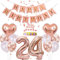 Conruich Deko 24. Geburtstag Frau, Rosegold Tortendeko Geburtstag 24 Jahre Mann, Geburtstagsdeko 24 Jahre, Rosegold Ballon 24 Geburtstags Mädchen, Happy Birthday Banner Deko 24 Geburtstags Frauen