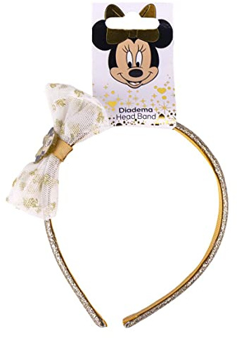 Minnie Mouse Haarreif, weiß und gold, aus 100% Polyester, mit Schleife an der Seite mit Minnie Mouse-Aufdruck, Originalprodukt, entworfen in Spanien