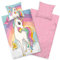 Aminata kids Bettwäsche 135 x 200 Einhorn-Motiv Mädchen Baumwolle, Reißverschluss, Kinder-Wende-Bettwäsche-Set Unicorn Regenbogen rosa