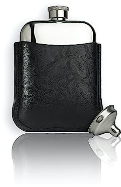 HIPLE® 6oz Hip Flask Gift Set with Free Hiple Handkerchief Premium Black PU Leather Sleeve and Stainless Steel Funnel Birthday Gift for Him and Camping Flask Hip Flask for Men Whisky Flask