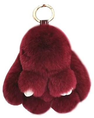 Weiche flauschige Kaninchen Schlüsselanhänger Nette Plüsch Hase Schlüsselanhänger Plüsch Hase Schlüsselanhänger Kunstpelz Schlüsselanhänger Pompom Schlüsselanhänger Dekoration (Wein(18cm))