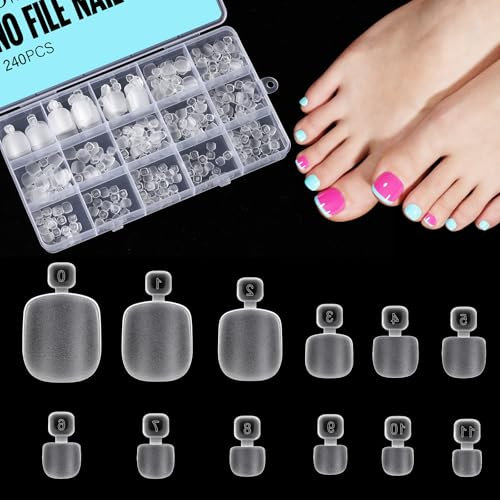 TOMICCA 240pcs Short False Toe nails, 12 Sizes Matte Acrylic Fake Toenail Tips Full Cover Artificial Toe Nails, 16mm Wide Big Toe Nails for Women Girls Nail Salon and Nail Art DIY