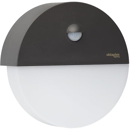 Oktaplex Paz Aussenlampe mit Bewegungsmelder IP54 230V 10W 1000 Lumen Außenwandleuchte rund 3000K warmweißes Licht LED Außenleuchte anthrazit