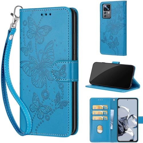 TOMYOU Handyhülle für Xiaomi 12T / Xiaomi 12T Pro Hülle, Blau | Stoßfeste Flip Schutzhülle, Kartenfächer, Standfunktion,Magnetisch, Kunstleder, Klappbar Brieftasche