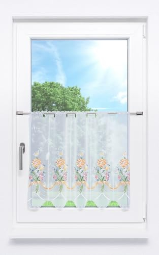 Plauener Spitze Scheibengardine Blumenstrauß (Bx H) 256cm * 55cm Orange/Multicolor