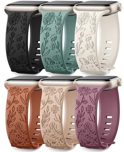 Wepro 6 Stück Floral Armband Kompatibel mit Apple Watch Armband 42mm 44mm 45mm 46mm 49mm, Weiches Silikon Niedliches Muster Sport Armband für iWatch Armband Series 10 9 8 7 6 5 4 3 2 1 SE Ultra, Set A