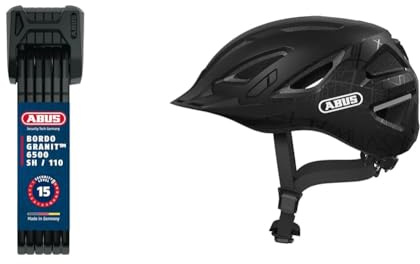 ABUS Faltschloss Bordo Granit XPlus 6500 SH mit Halterung - Fahrradschloss aus gehärtetem Stahl - ABUS-Sicherheitslevel 15-110 cm - Schwarz & 40193 Fahrradhelm, Schwarz (Street art), M (52-58 cm)
