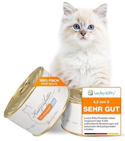 Lucky-Kitty Katzenfutter Nass, 95% ganzer Hering, Monoprotein, 16x200g | Ohne Getreide & Zucker, Lebensmittelqualität, Für Katzen & Kitten, Hering aus der Nordsee, Ohne Zusätze, Made in Germany