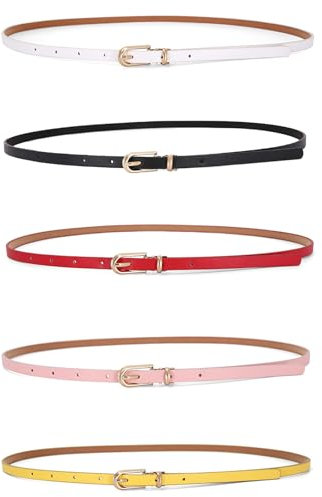 Gürtel Damen Schmal, 5 Stück Schmaler Gürtel, Verstellbarer Damengürtel Schmal, Schmaler Taillengürtel für Damen, Damen Skinny Ledergürtel, Dünner Damen Ledergürtel, für Jeans Kleider Mode Gürtel