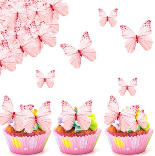 Catelves Tortendeko Essbare Schmetterlinge für Torte,50 Stück Rosa Schmetterlinge Deko Torte,Esspapier Tortendeko Mädchen,Schmetterling Muffin Deko Essbar,Kuchen Deko Schmetterlinge Geburtstag