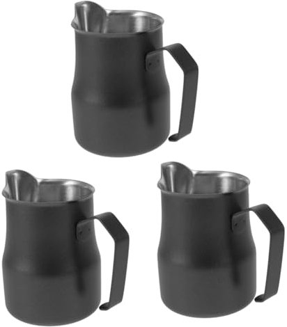 HOMSFOU 3 Pièces Tasse à Café Latte Pichet à Lait Tasse à Expresso Pichet Fumant Tasse De Mousse De Lait Pichet à Mousser à Expresso En Métal Tasse Lait Acier Inoxydable Black