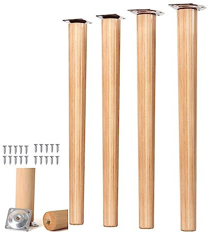 Set of 4 Solid Tapered Nature Wooden Furniture Legs for Cabinet Couch Dresser Coffee Table TV Stand Straight Wooden Table Legs Cabinet Feet 65cm (25.5in)