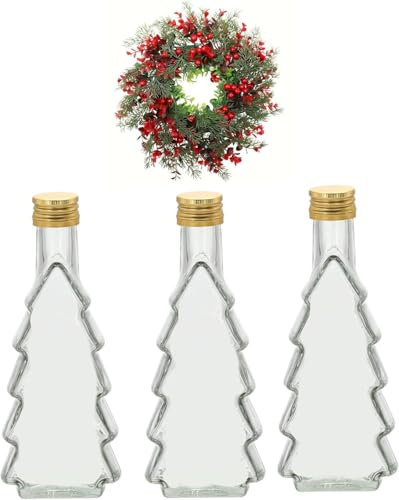 lilawelt24 250ml Weihnachtsflaschen zum befüllen, Tannenbaum,Schnapsflaschen, Weihnachtsgeschirr, Likörflaschen Geschenkflasche|Weihnachten Flaschen (3 x 250 ml)