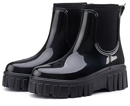 AONETIGER Stivali Pioggia Donna Impermeabile Stivali Gomma Leggere Antiscivolo Chelsea Stivaletti Outdoor Antivento Ankle Boot (05 Nero,40EU)