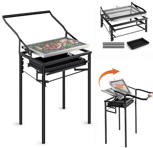 CHANGEMOORE 360° drehbarer Holzkohlegrill 304 Edelstahl Gittergitter Camping Grill Holzkohle, Zwei Grillmodi Klappgrill Tragbarer Grill,Für Camping Garten Picknick, 52x 35x 84cm