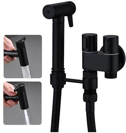 WRKMH Doccetta per Bidet Nero Spruzzatore per Bidet Ottone Idroscopino per WC, con Uno Dentro Due Fuori Valvola ad Angolo, Spruzzatore a Doppia Funzione in Ottone, 1.2M Tubo Doccia
