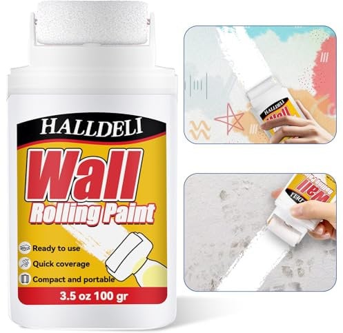 Wall Repair Rolling Brush, Quick-Dry White Paint,Integrated Portable Roller for Wall Repair, Covers Graffiti & Stains, Ideal DIY Home Tool (XGSA4-1Pack)