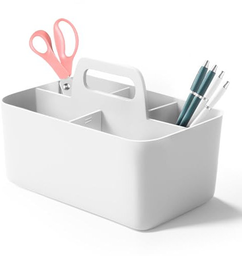 Aevcvok Stapelbarer Organizer, Korb Organizer mit Griff, Mehrzweck Kunststoffkorb Bastelkorb, Schreibtischkorb, Aufbewahrung für stifte, bad, Bastelsachen, Nähutensilien, Make-up, Bürobedarf (Weiß)