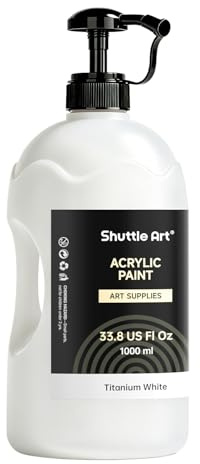 Shuttle Art White Acrylic Paint, 33.8oz/1000ml Large Capacity | Pump Bottle with Cover,Fast Drying Non-Toxic,High Coverage Titanium White Acrylic Paint for Kids,Artists,Students &DIY Crafts