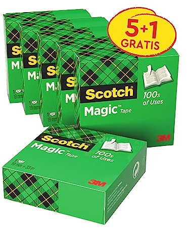 Scotch Magic Ruban Adhésif Invisible - 6 Rouleaux - 19mm x 33m - Ruban Adhésif à Usage Général pour la Réparation, l'Etiquetage et la Fermeture de Documents