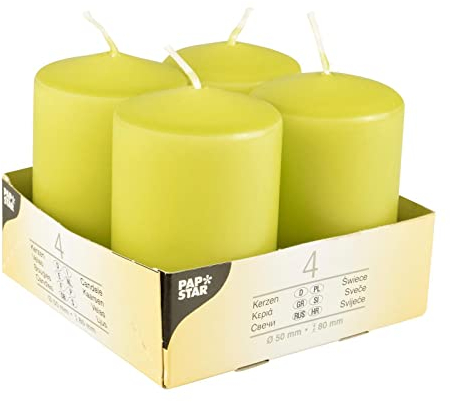 4 Stumpenkerzen Ø 50 mm · 80 mm kiwigrün