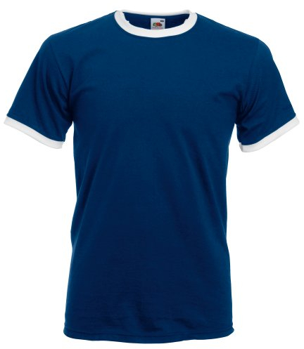 Fruit of the Loom T-Shirt mit Ringen in Kontrastfarbe Gr. XL, blau
