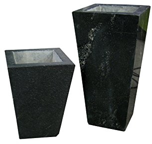 Pflanztrog aus echtem Naturstein, Pflanzgefäß hoch aus Stein, Granit schwarz, handgearbeitet und poliert (30x20x40cm)