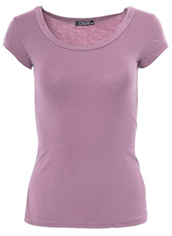 Easy Young Fashion - Damen Basic Rundhals T-Shirt - Kurzarm Unterziehshirt Skinny Fit 1001 - Himbeer L