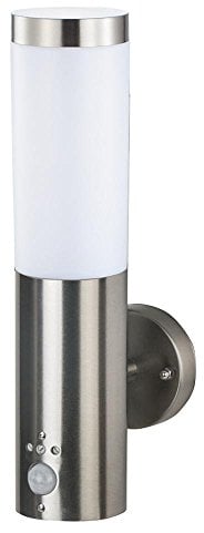 Grafner Design Edelstahl Wandlampe mit Bewegungsmelder und 1x E27 Fassung, IP44 Wand Außenleuchte, 360° rundum Lichtschein, für außen und innen, Wandleuchte Lampen Außen Hoflampe PIR Fackel