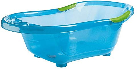 BAIGNOIRE bleue translucide avec bouchon de vidange et poignées antidérapantes