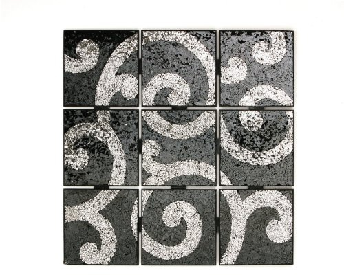 Premier Housewares Opulence Silver Mosaic Wall Art, 9-Pieces - Silver/Black
