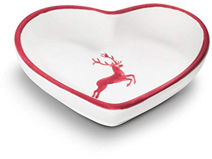GMUNDNER KERAMIK Herzschale Grösse: l= 8.8 cm x b= 10 cm x h= 2.4 cm bordeauxroter Hirsch Geschirr, handgemacht in Österreich