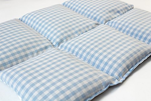 Coussin aux noyaux de cerises 40x30-6 compartiments - bleu ciel et blanc - Coton Bio - Coussin thermique - Coussin aux graines - Bouillotte sèche - Compresse froide